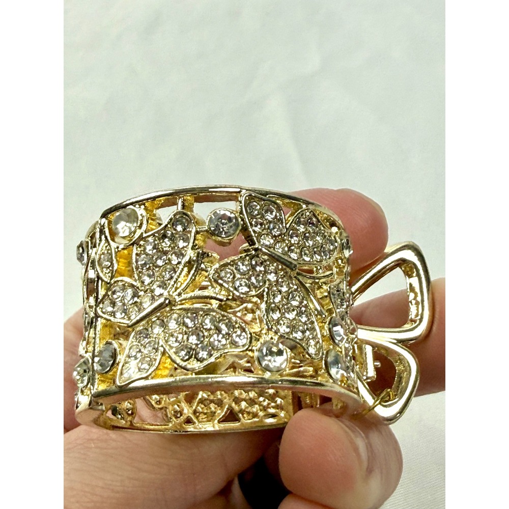 Gold Butterfly Ponytail Cuff Hair Clip Rhinestone Filigree Claw Accessory Y2K - Picture 4 of 6